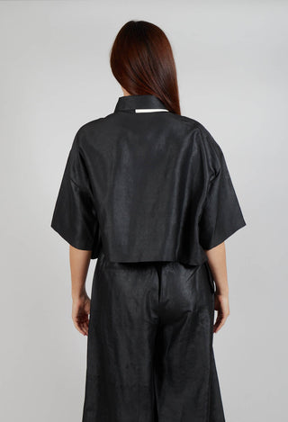 Asymmetric Silk Cropped Shirt in Black