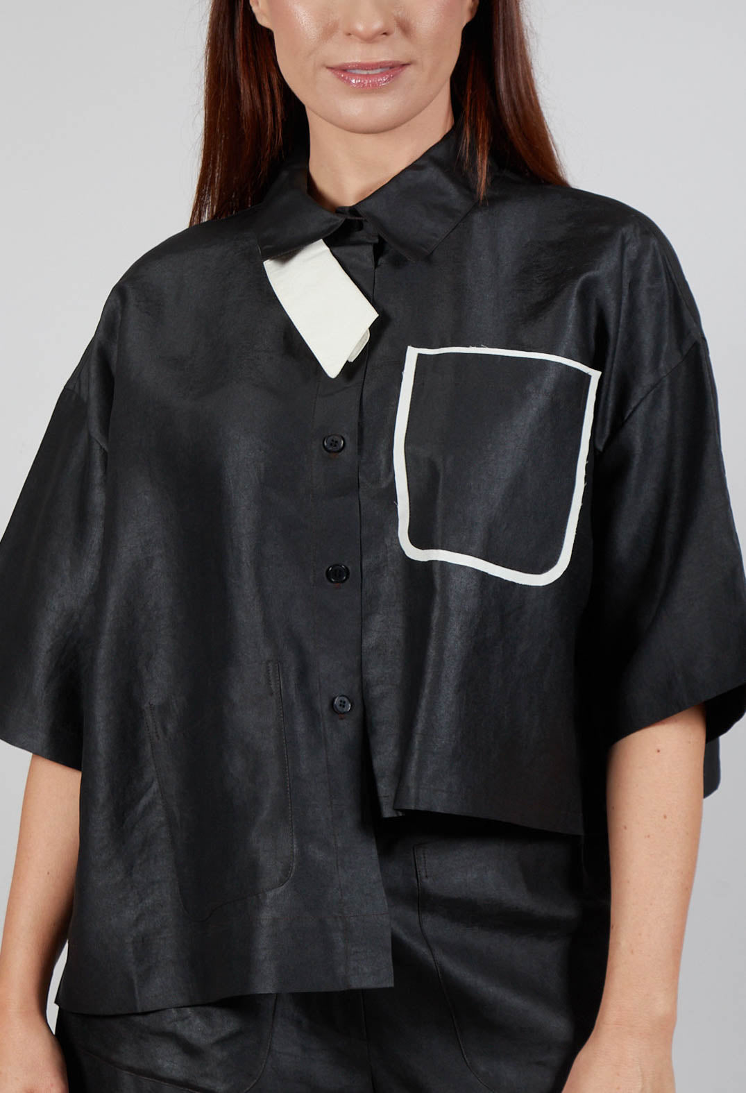 Asymmetric Silk Cropped Shirt in Black