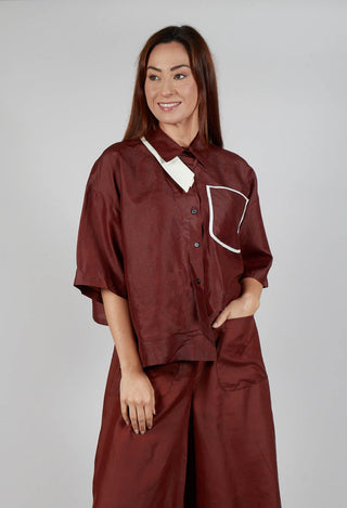 Asymmetric Silk Cropped Shirt in Copper