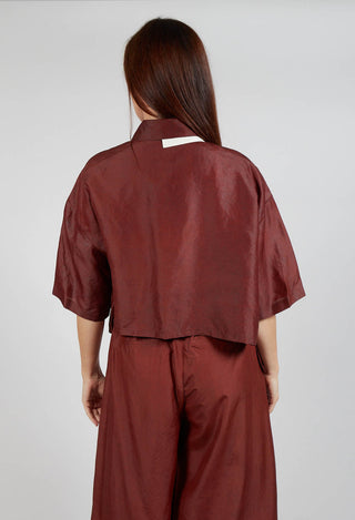 Asymmetric Silk Cropped Shirt in Copper