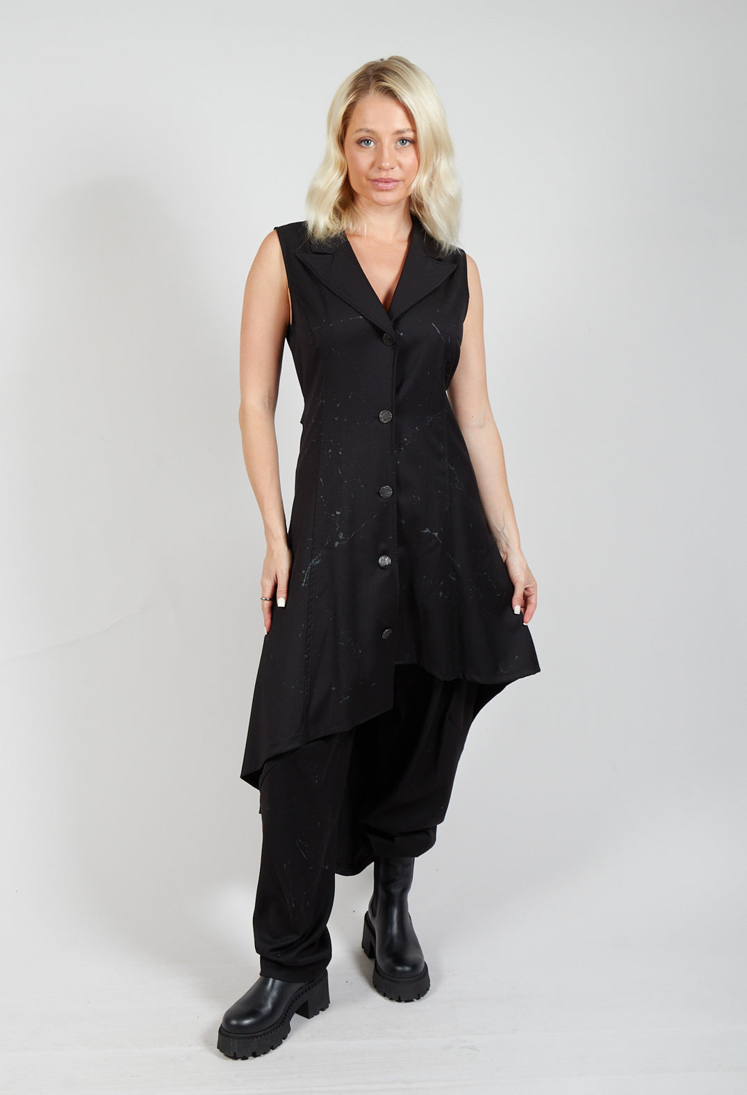 Asymmetrical Button Through Dress in Black