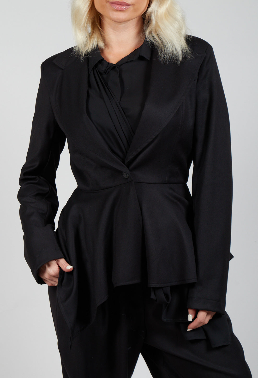 Asymmetrical Single Button Blazer in Black