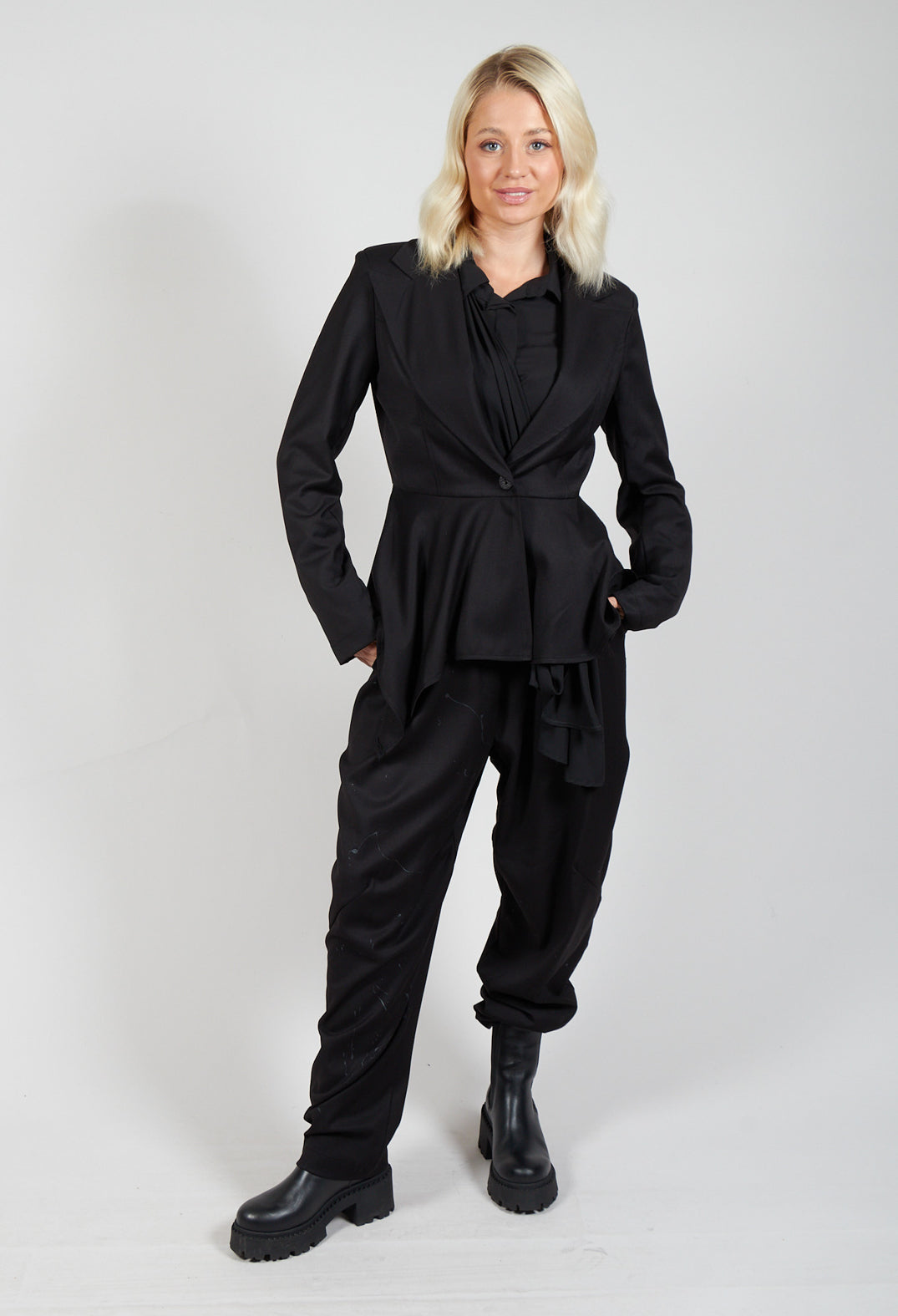 Asymmetrical Single Button Blazer in Black