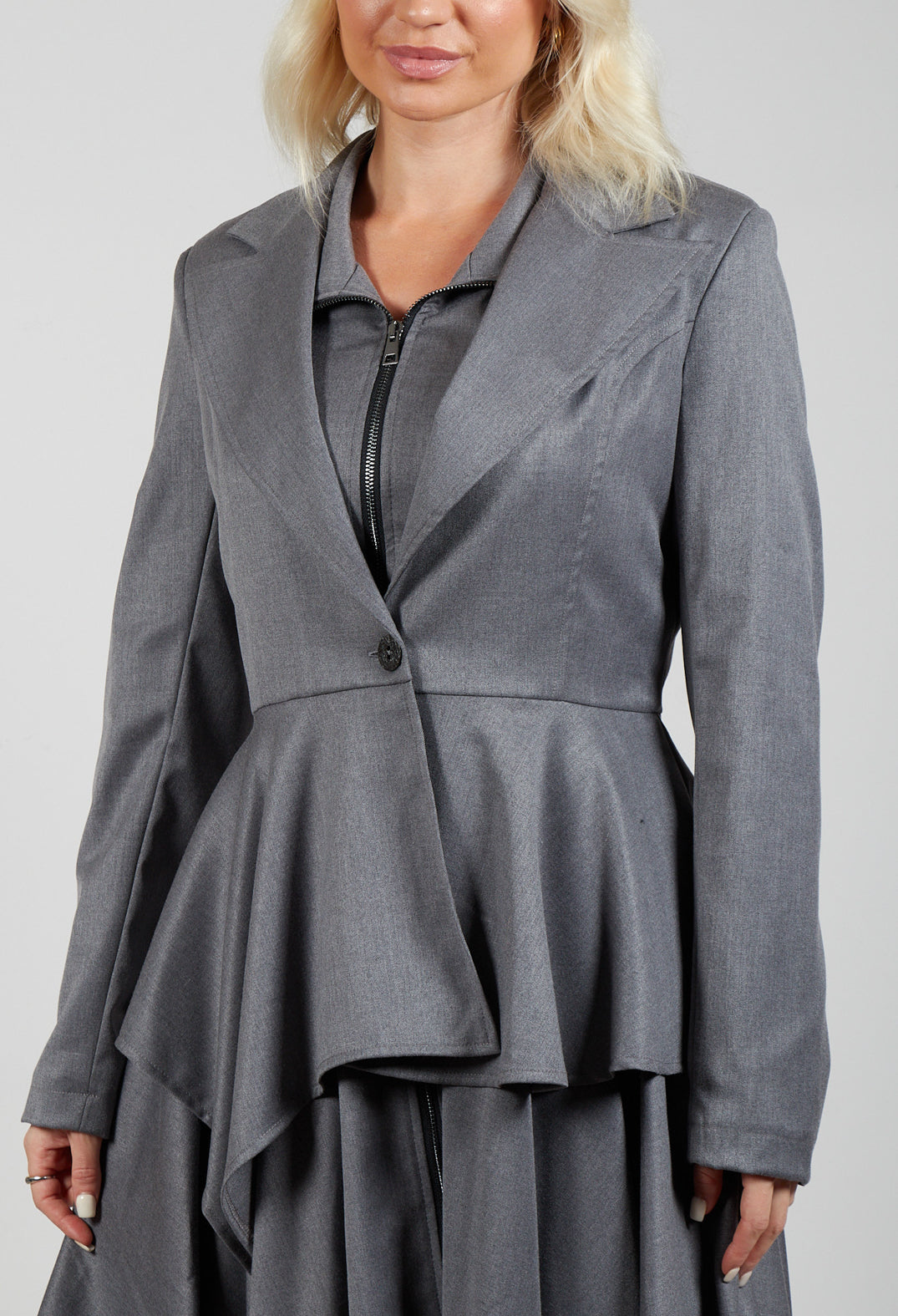 Asymmetrical Single Button Blazer in Grey