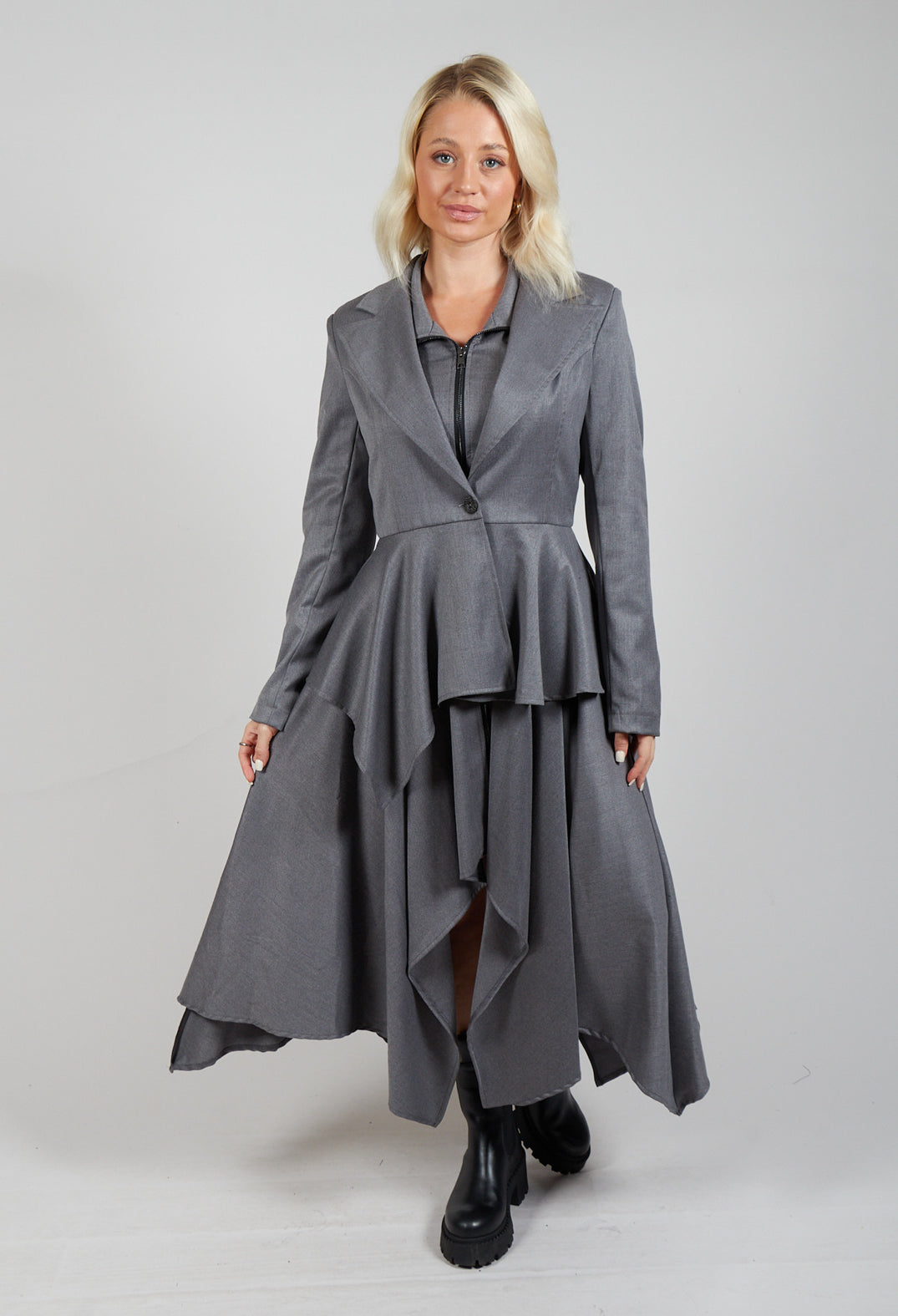 Asymmetrical Single Button Blazer in Grey