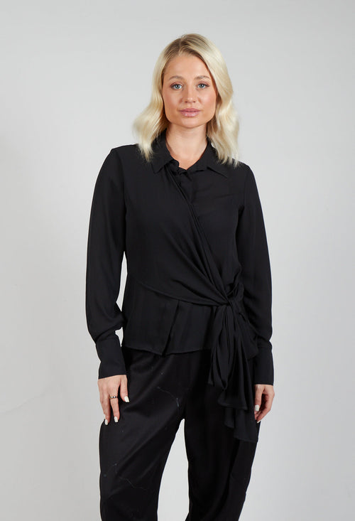 Asymmetrical Tie Blouse in Black