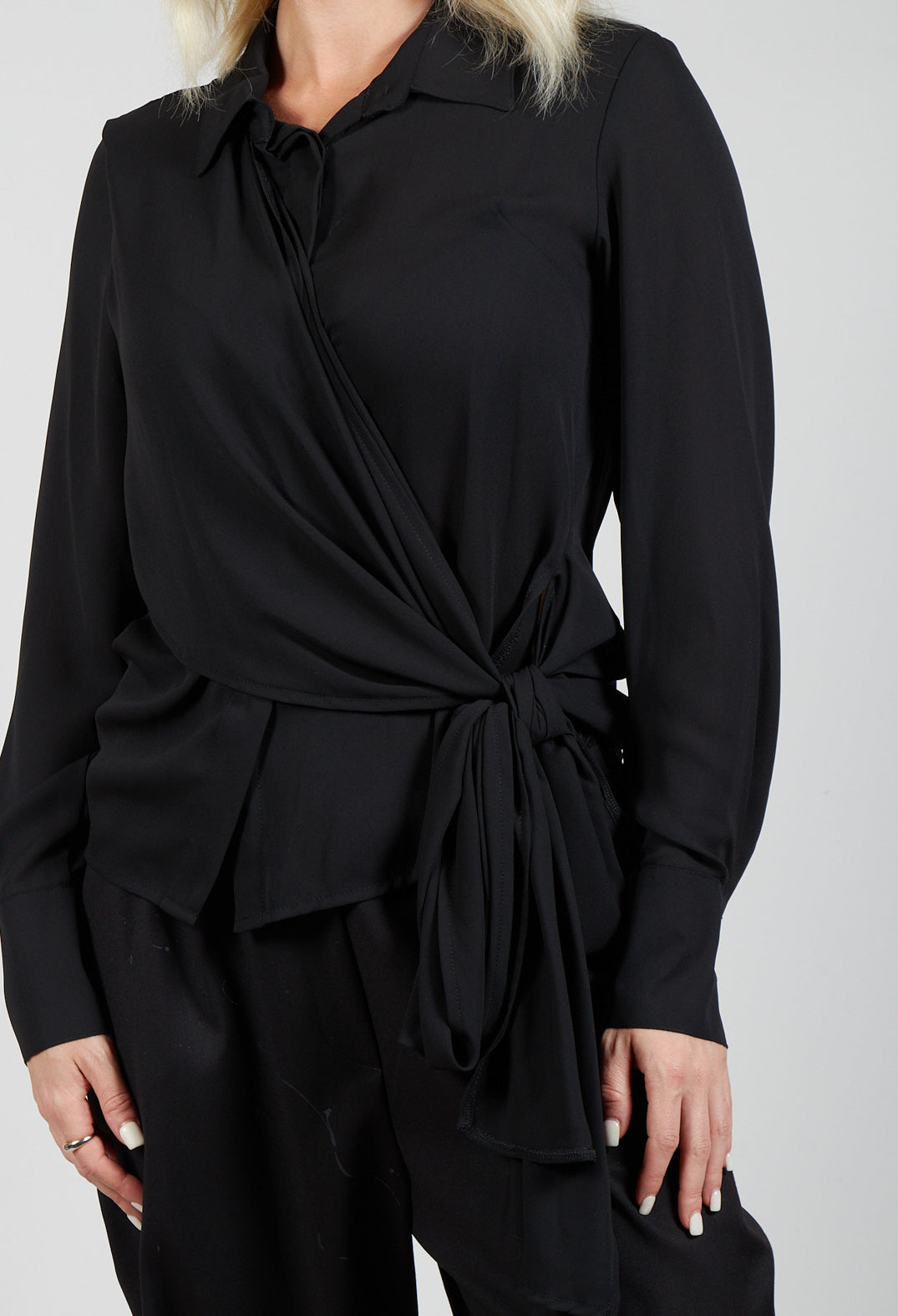 Asymmetrical Tie Blouse in Black