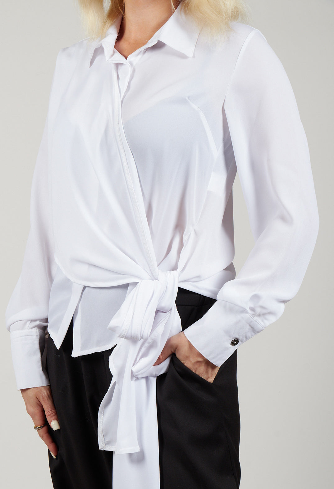 Asymmetrical Tie Blouse in White