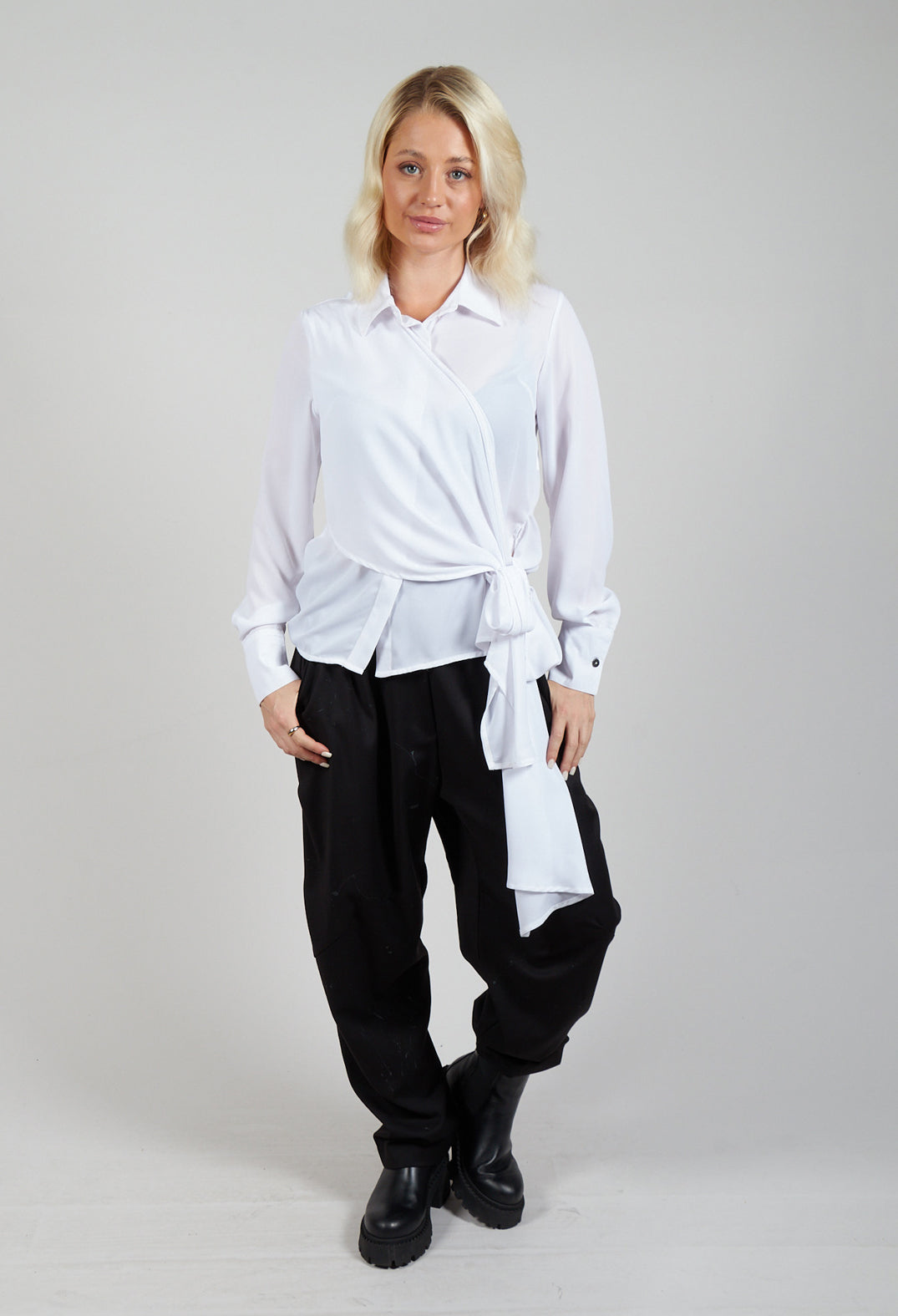 Asymmetrical Tie Blouse in White