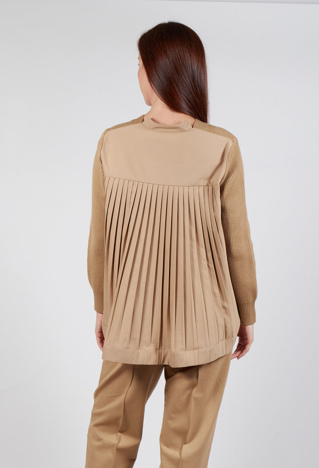 Back Pleated Cardigan in Camel