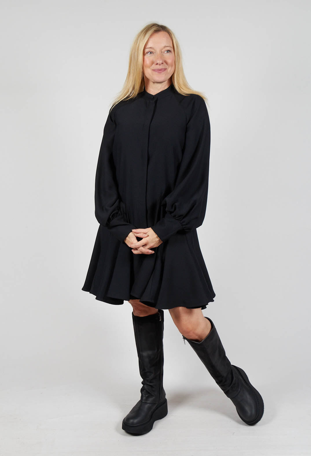 Balloon Sleeve Dress in Nero