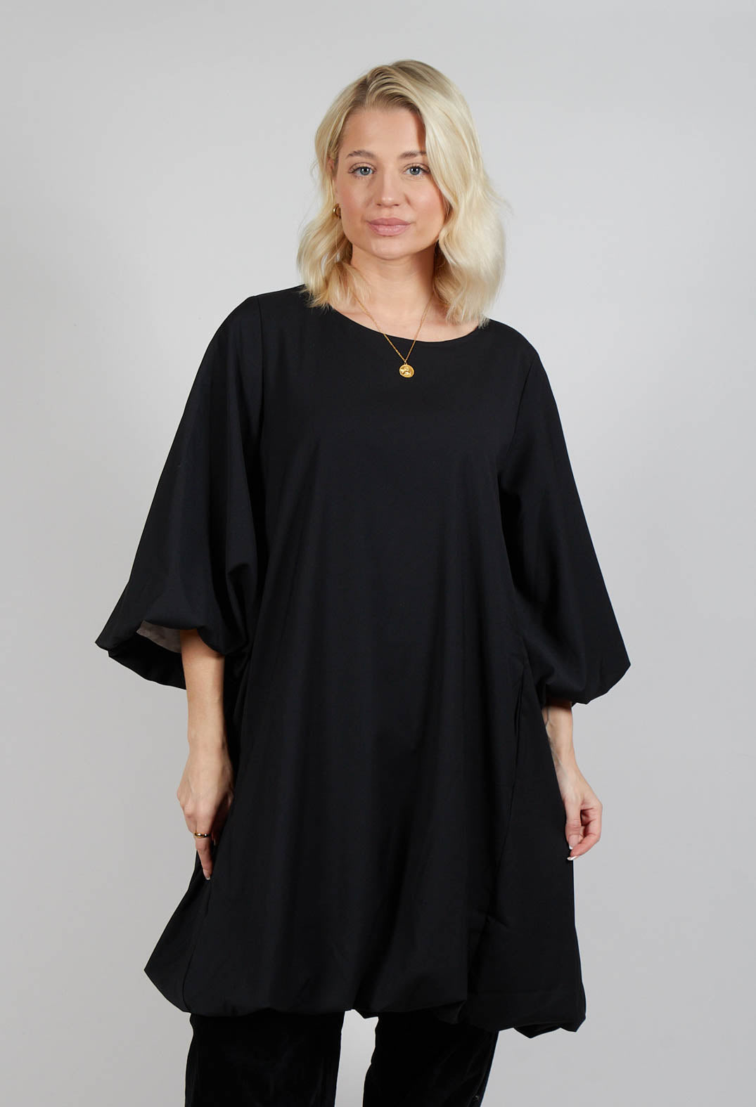 Balloon Sleeve Tunic Dress in Black