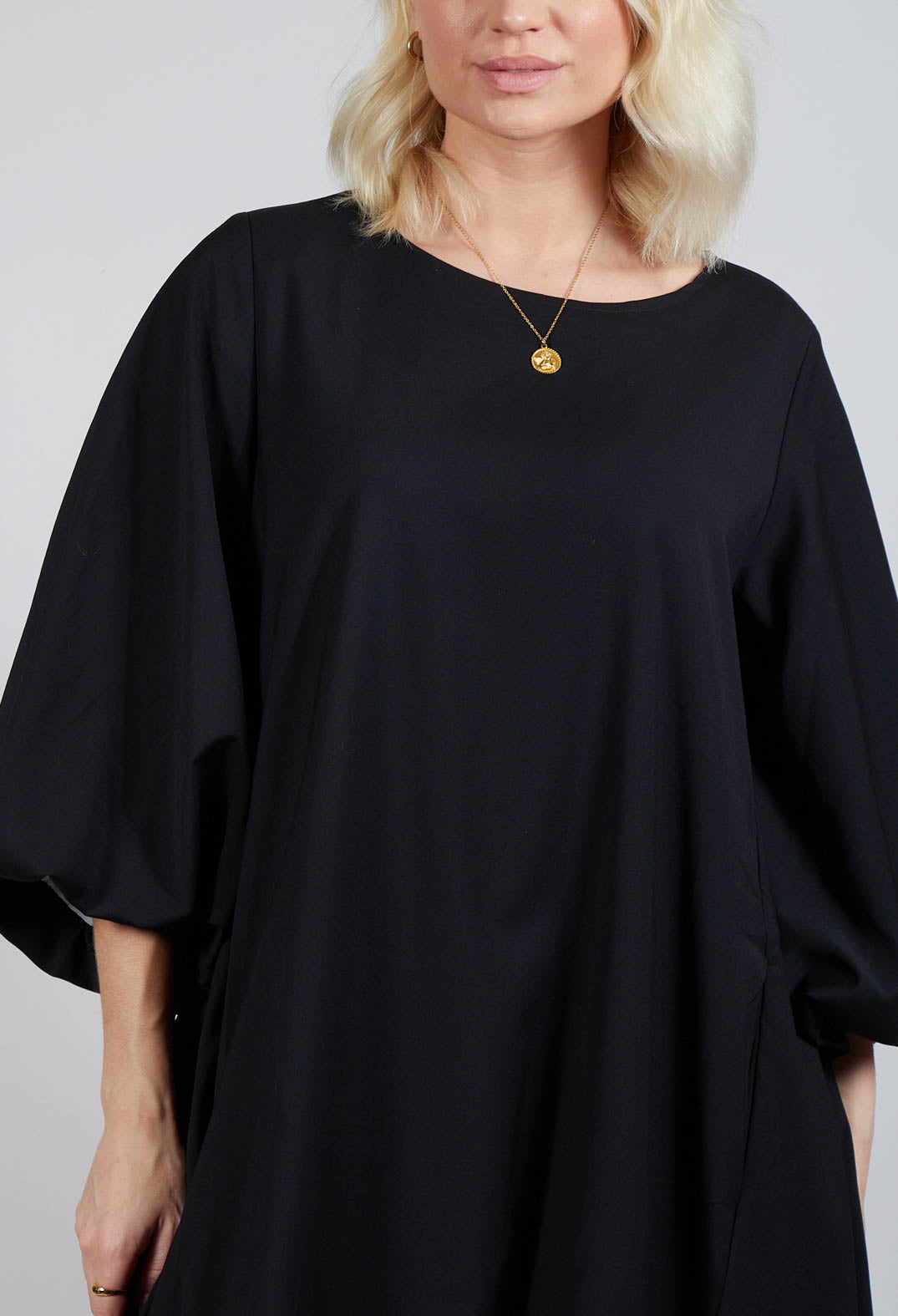 Balloon Sleeve Tunic Dress in Black