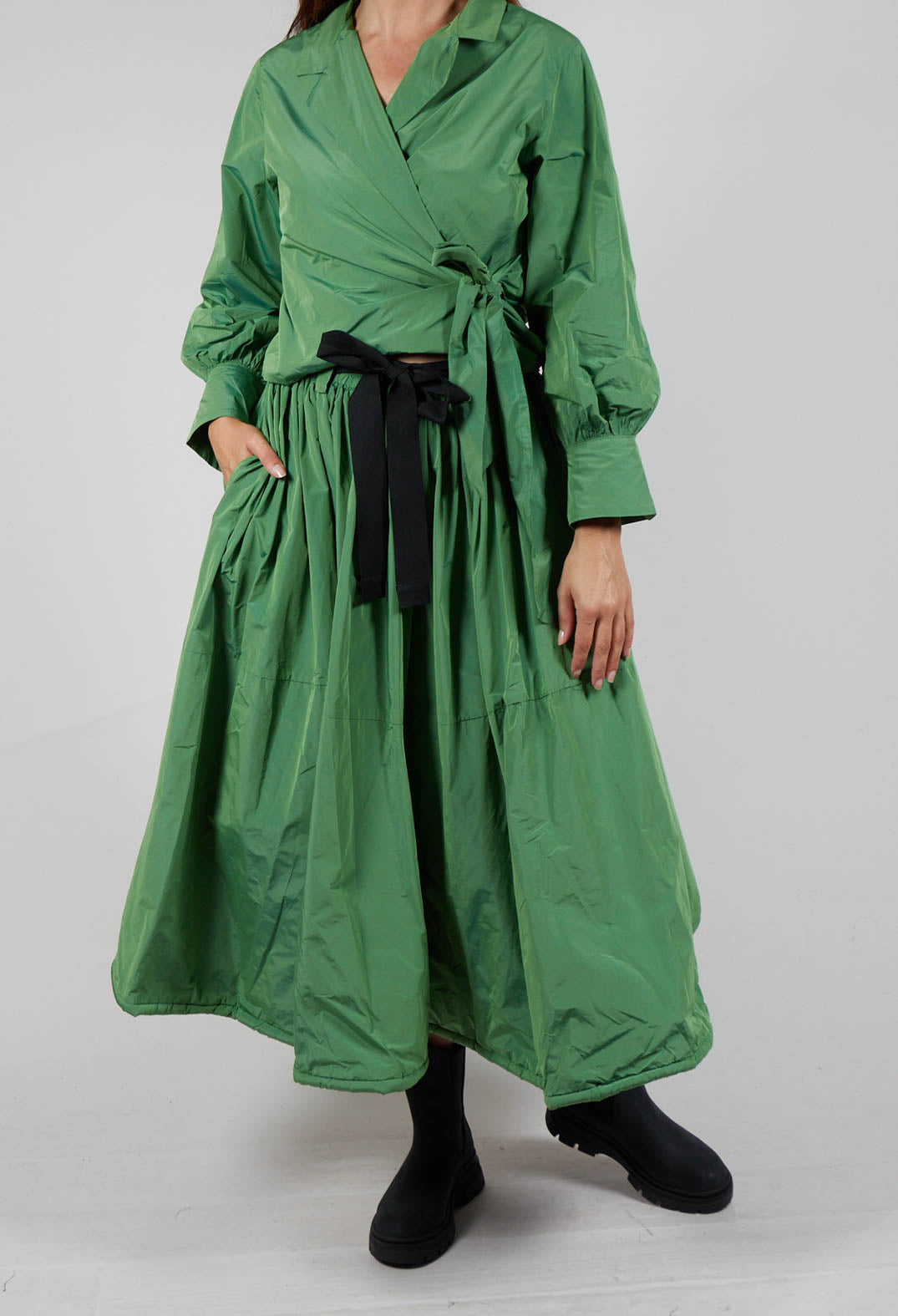 Belted Full Skirt in Apple Green