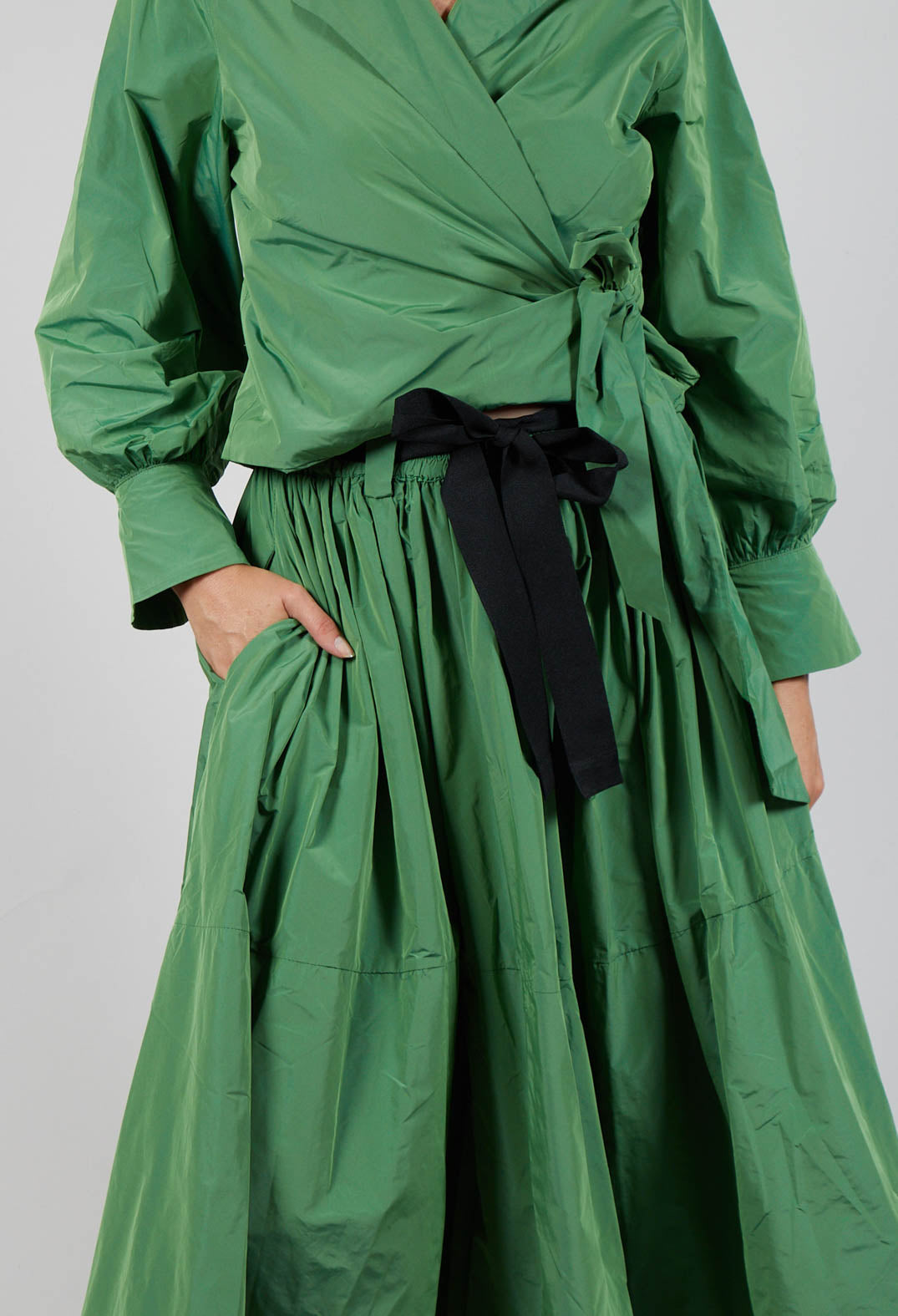 Belted Full Skirt in Apple Green