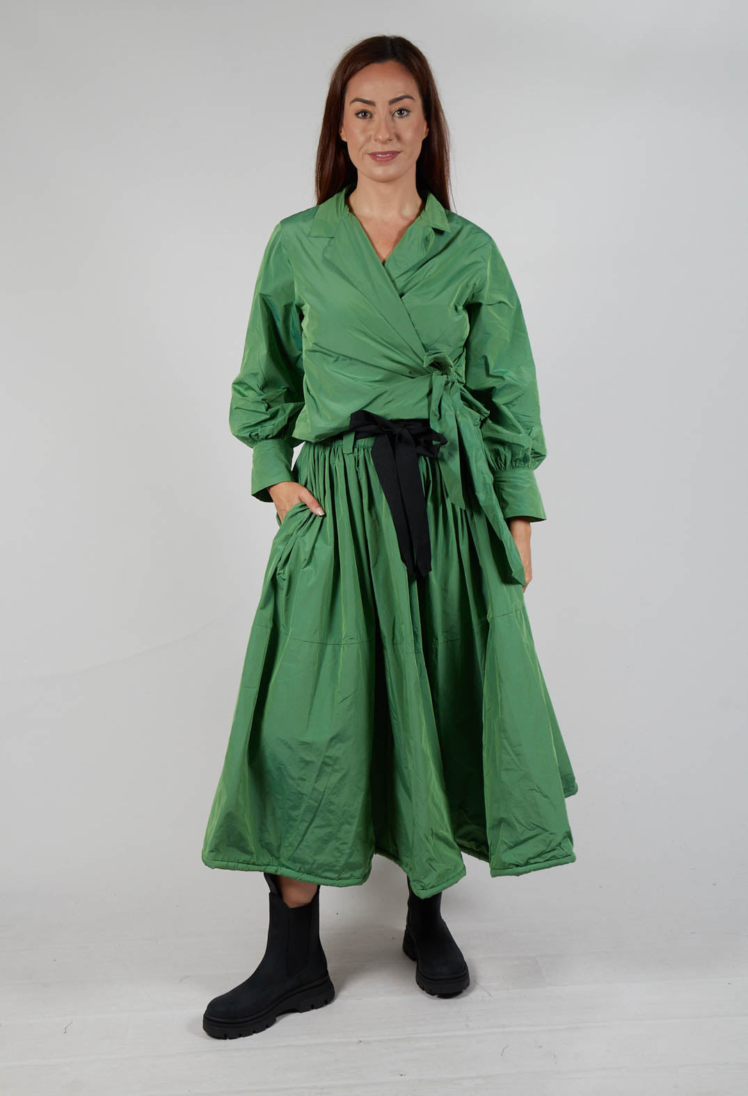 Belted Full Skirt in Apple Green