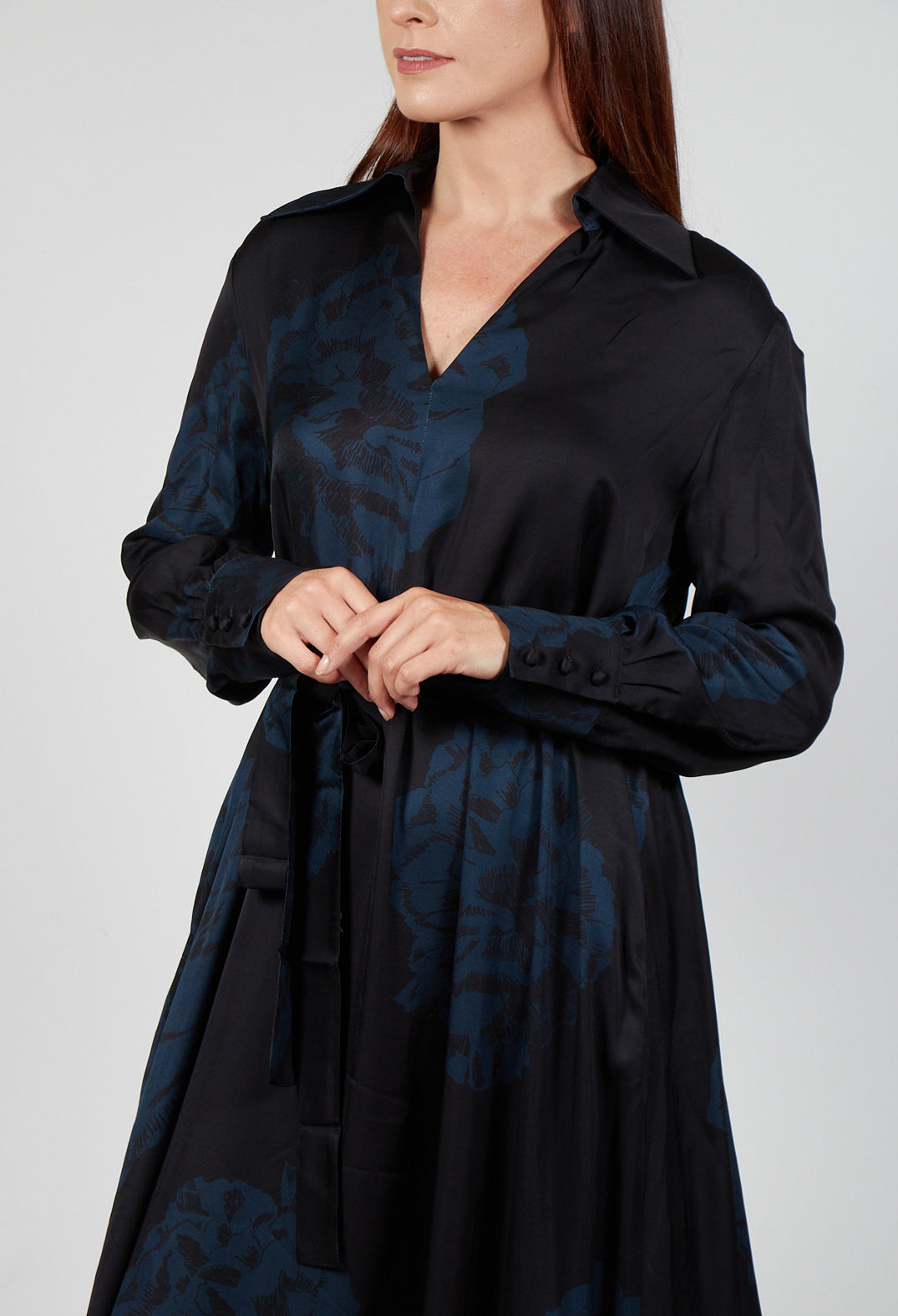 Belted Shirt Dress in Nero and Cobalto