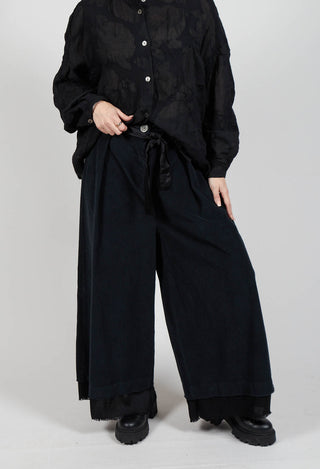 Belted Trousers in Velluto Cannete and Raso di Viscosa Nero