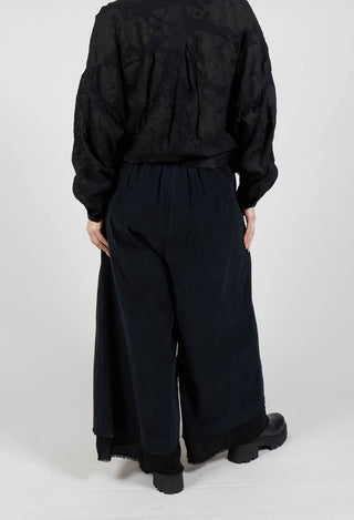 Belted Trousers in Velluto Cannete and Raso di Viscosa Nero