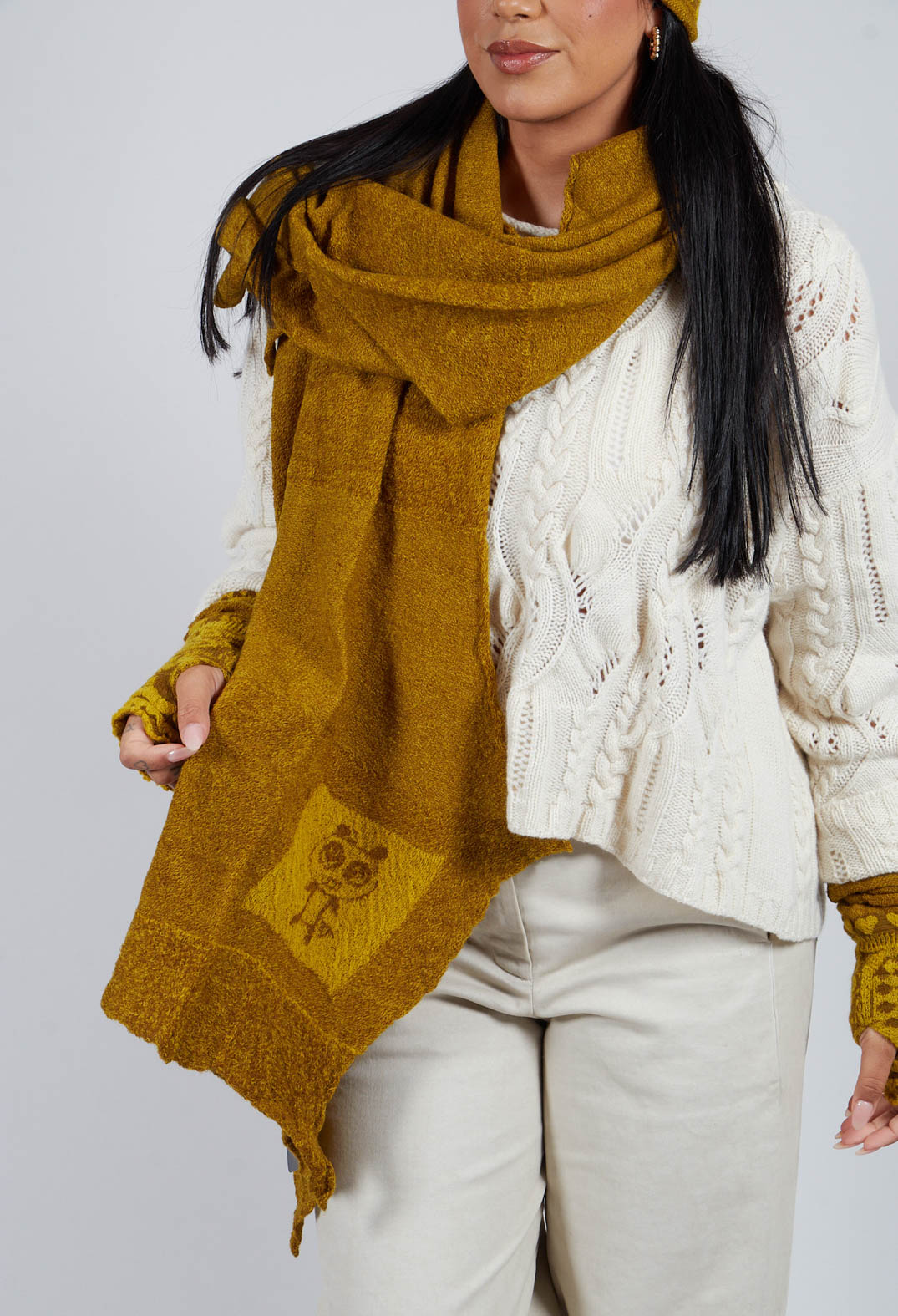 Block Wool Scarf in Mustard