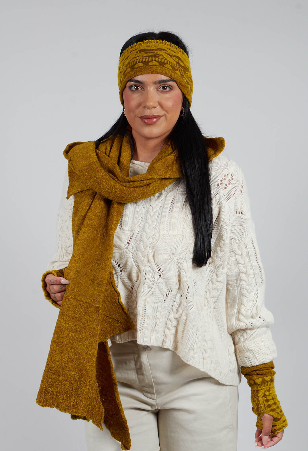 Block Wool Scarf in Mustard