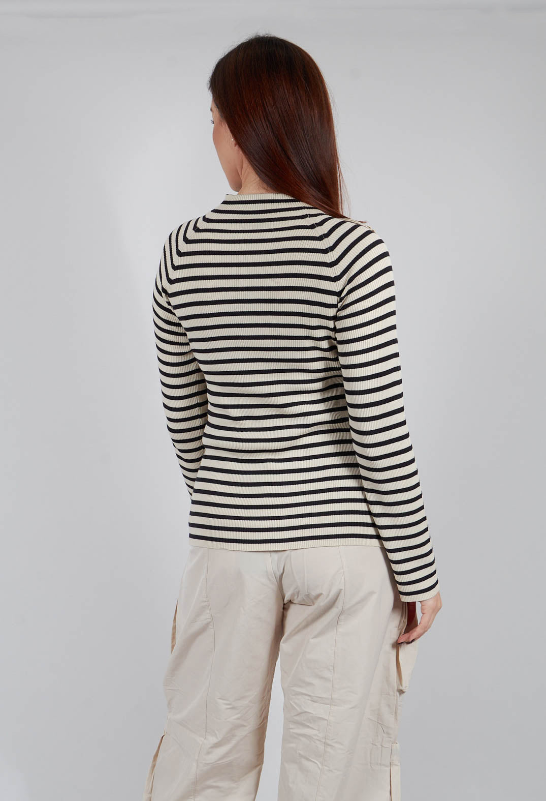 Bloom Rib Knit Blouse in Beige Stripe