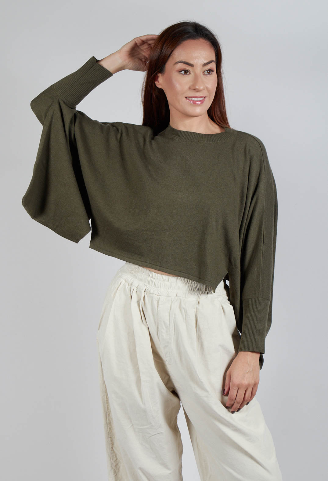 Boxy Fit Knitted Jumper in Khaki