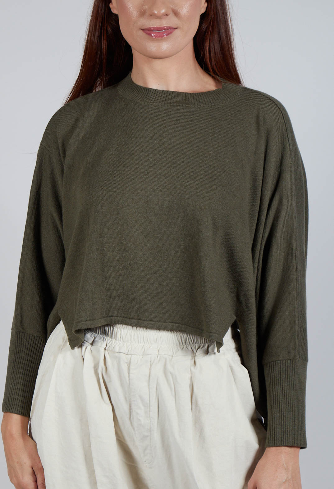 Boxy Fit Knitted Jumper in Khaki