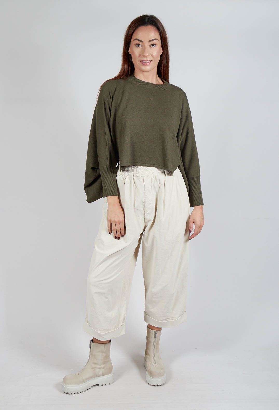 Boxy Fit Knitted Jumper in Khaki