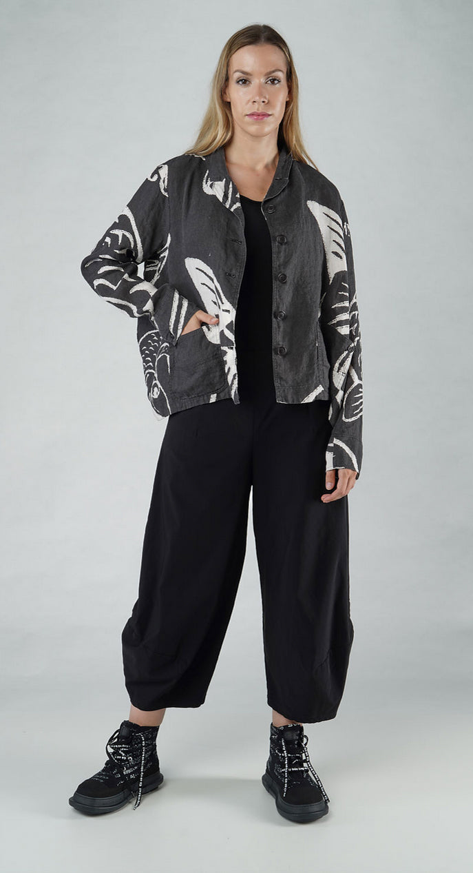 PRE-ORDER - Boxy Linen Jacket in Black Print