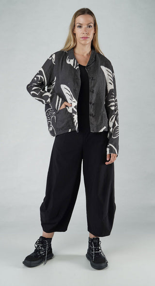 PRE-ORDER - Boxy Linen Jacket in Black Print Boxy Linen Jacket in Black Print