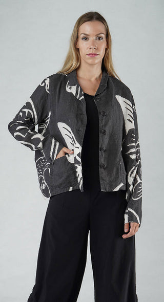 PRE-ORDER - Boxy Linen Jacket in Black Print Boxy Linen Jacket in Black Print