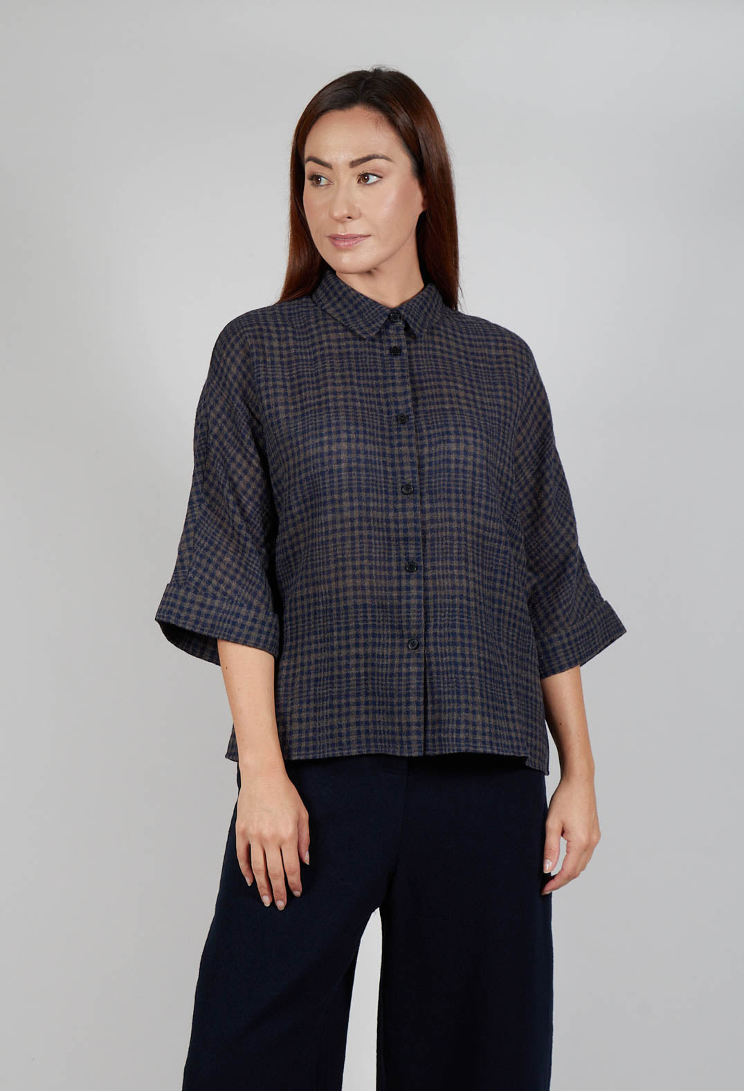 Boxy Wool Shirt Blue Check