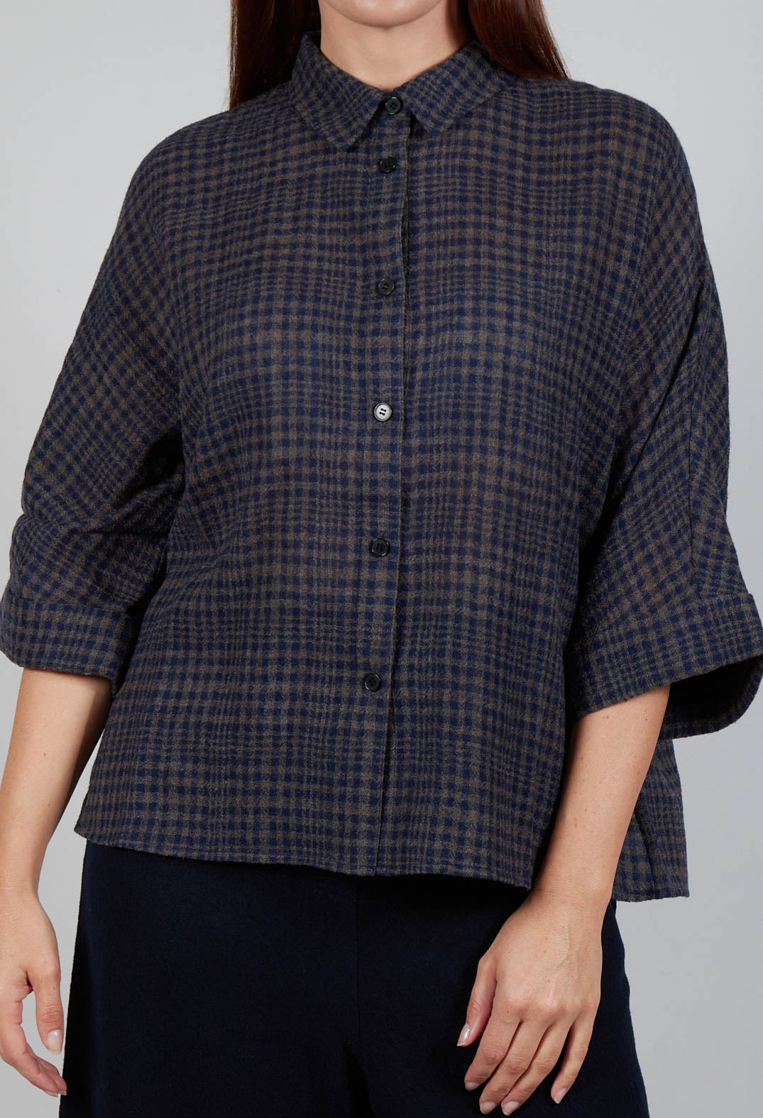 Boxy Wool Shirt Blue Check