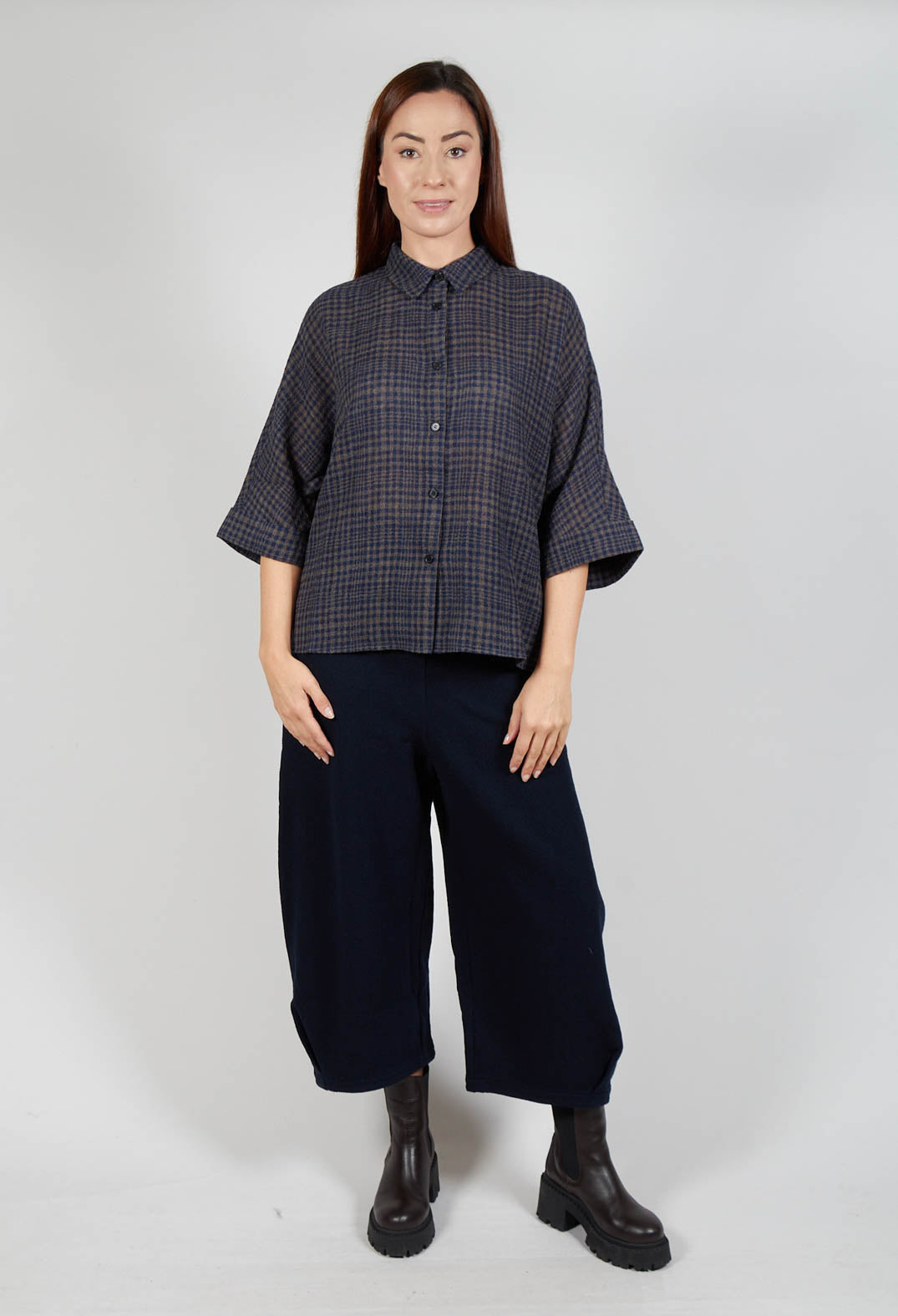 Boxy Wool Shirt Blue Check