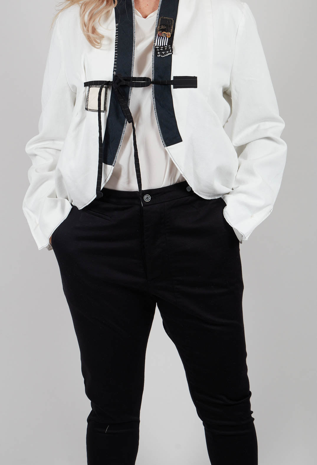 Button Detail Waist Pants in Black