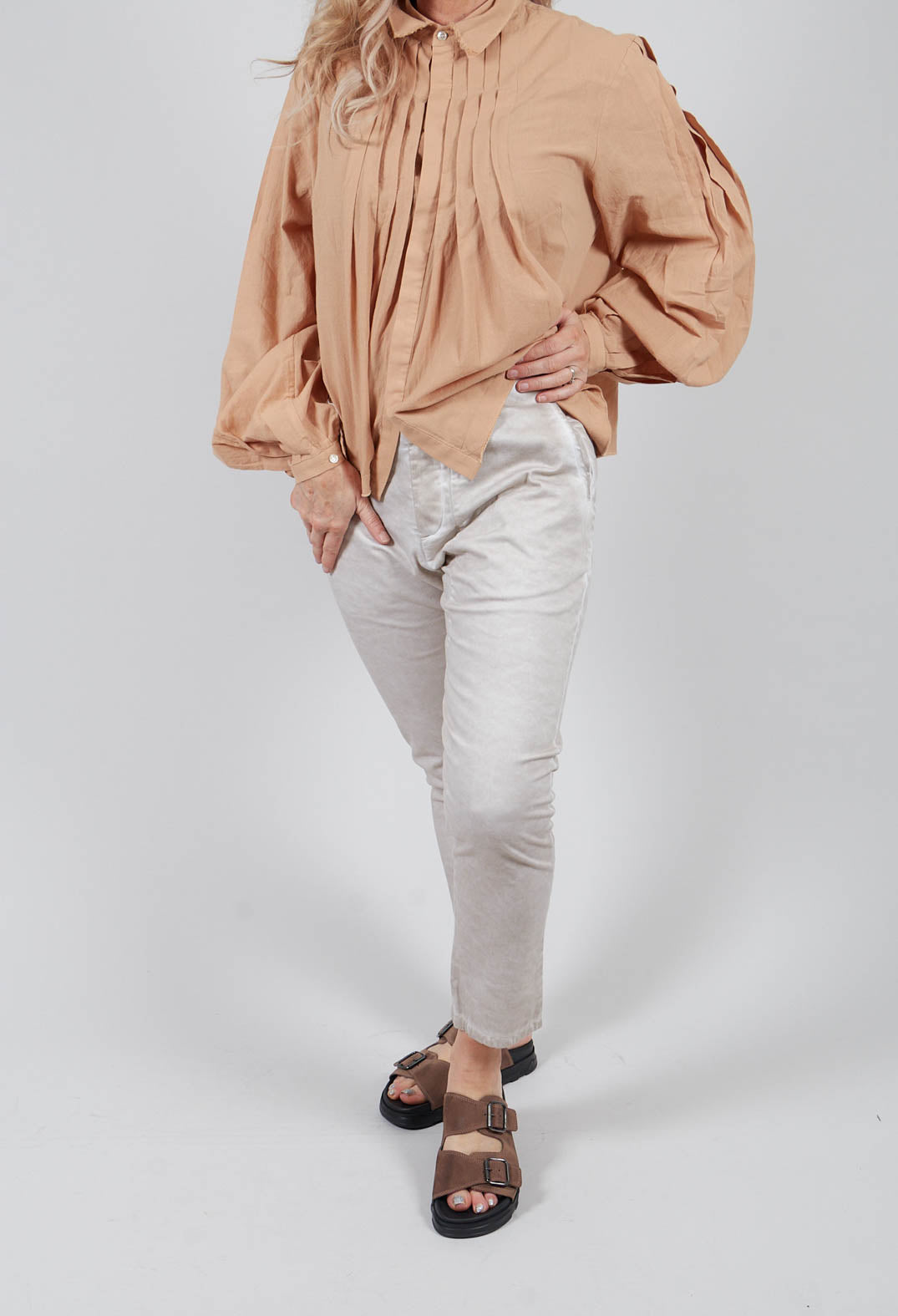 Button Detail Waist Pants in Sand