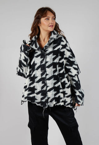 Button Dogstooth Cardigan in Black Bone Jacquard