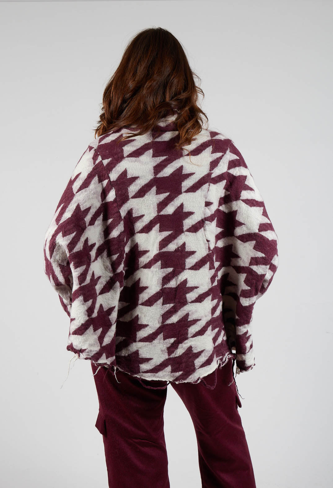 Button Dogstooth Cardigan in Merlot Bone Jacquard