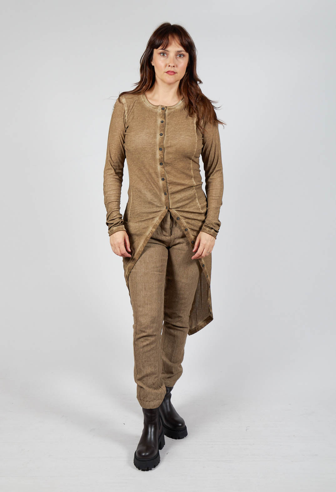 Button Front Top in Camel Cloud