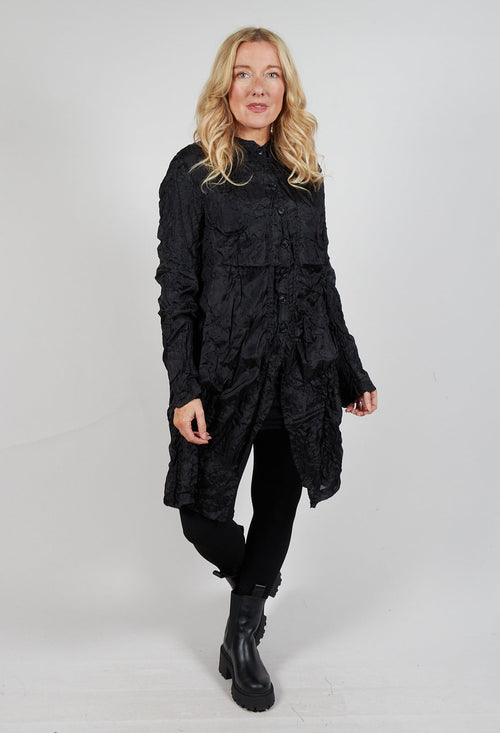 Button Plisse Shirt in Black