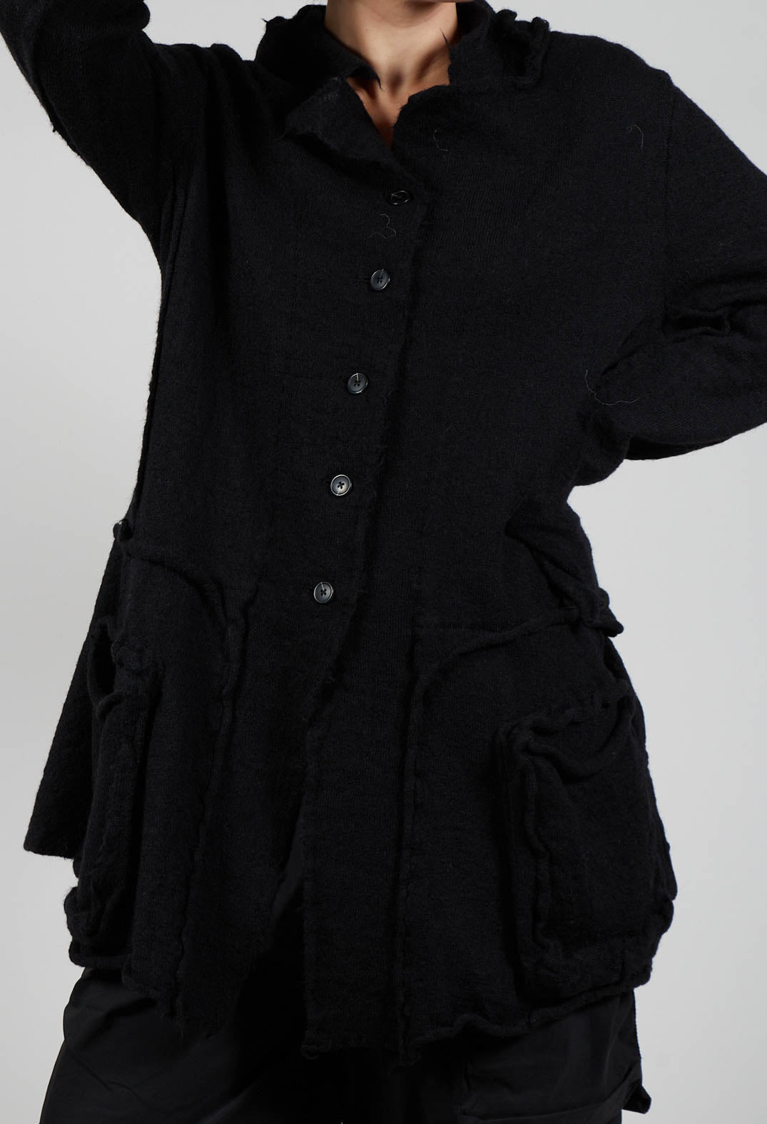 Button Through Cardigan with Feature Pockets in Black