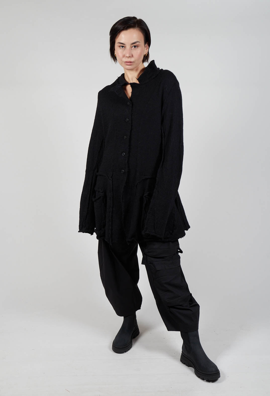 Button Through Cardigan with Feature Pockets in Black