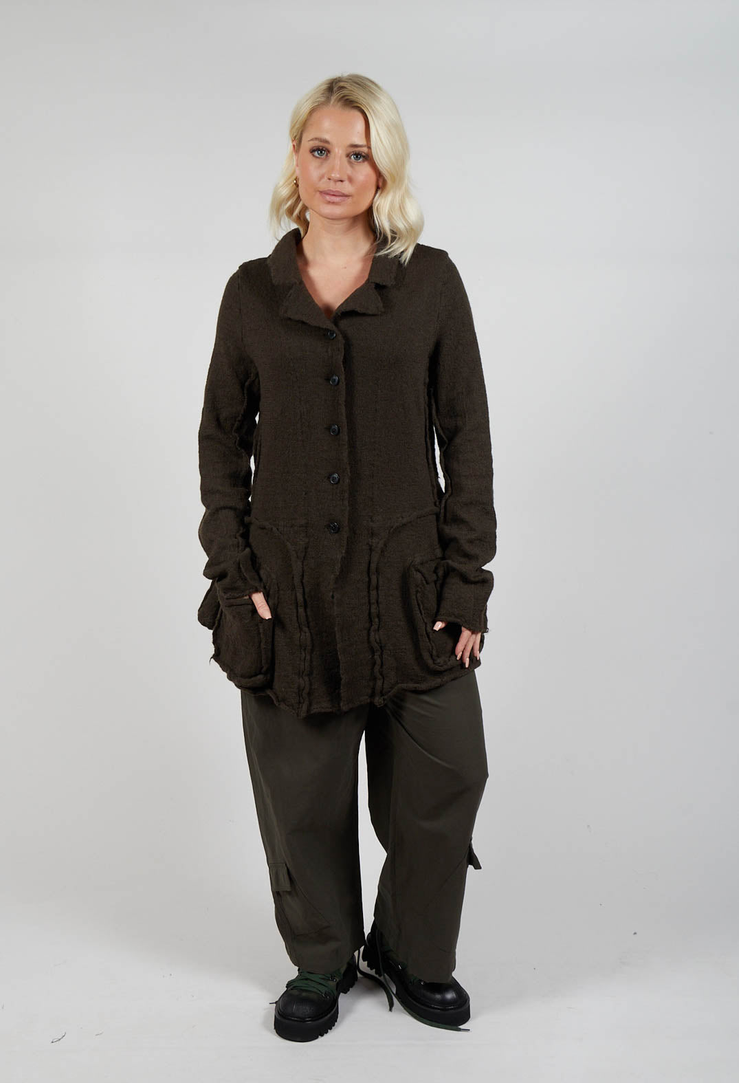 Button Through Cardigan with Feature Pockets in Jungle