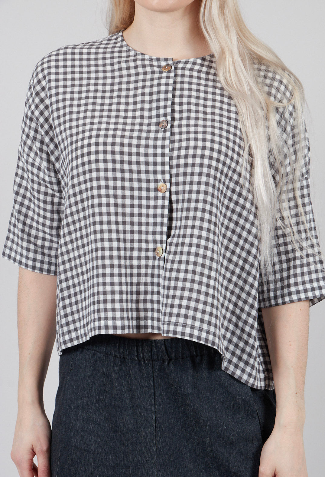 Button Through Check Blouse in Shadow