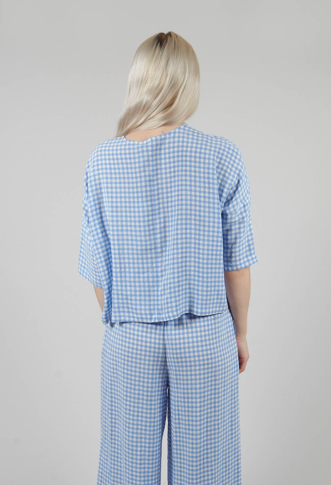 Button Through Check Blouse in Sky