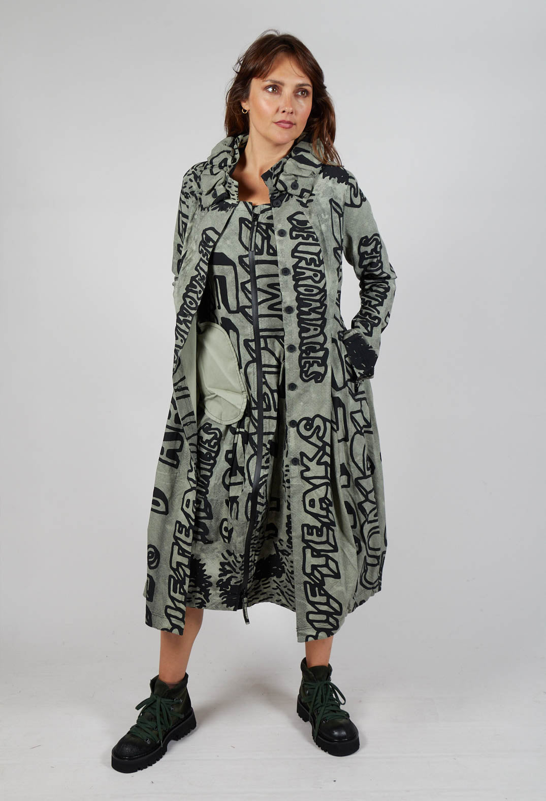 Button Through Coat in Defender Big Print