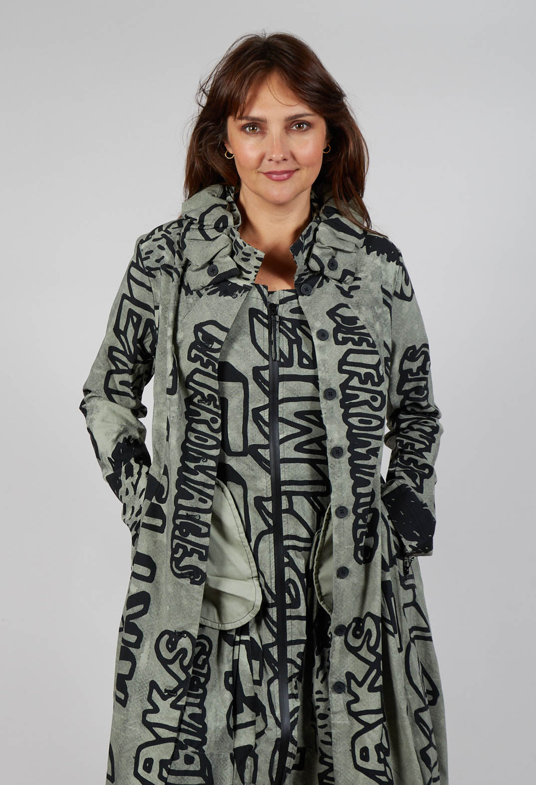 Button Through Coat in Defender Big Print