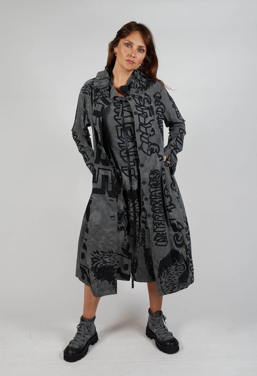 Button Through Coat in Rock Big Print