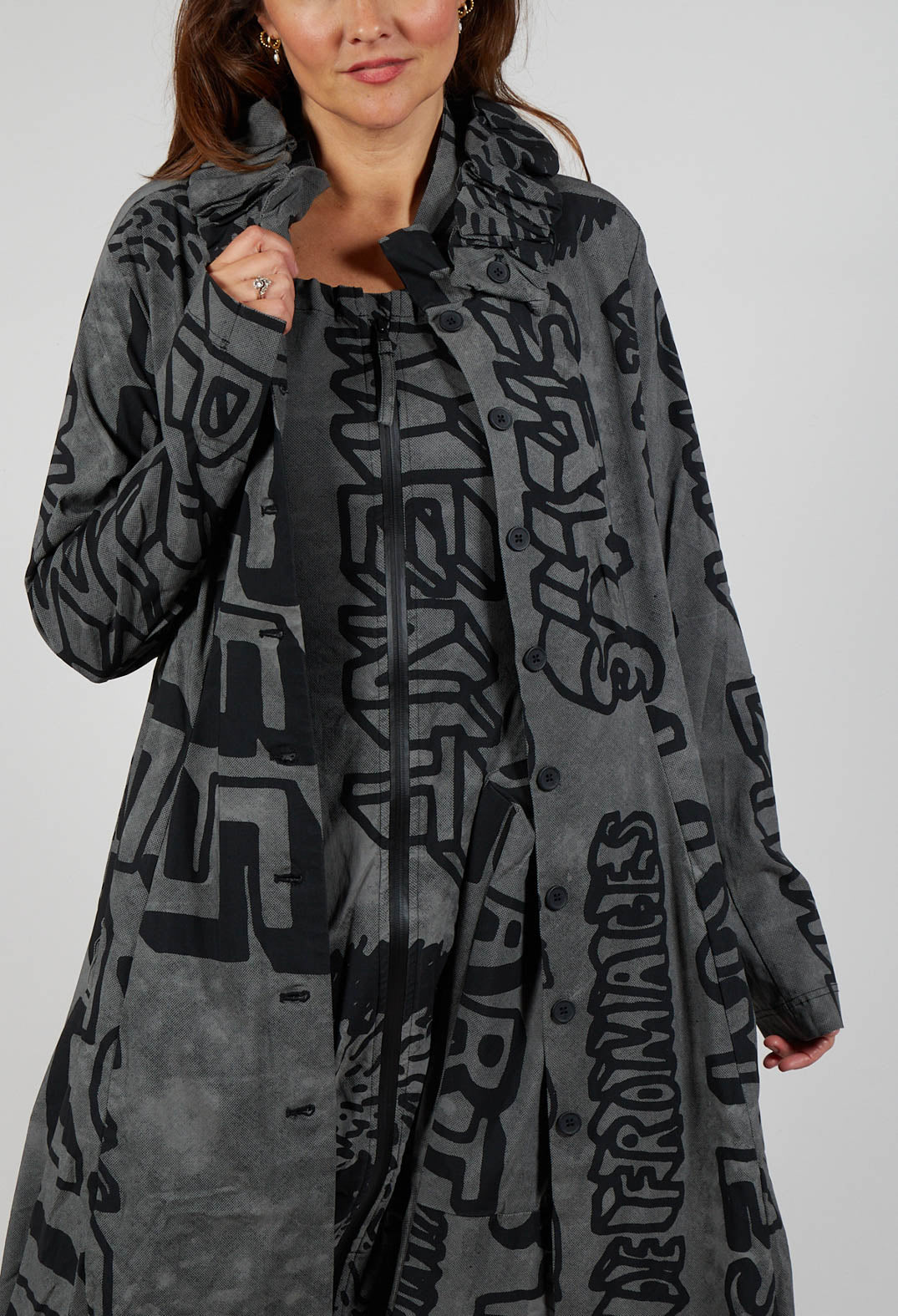 Button Through Coat in Rock Big Print